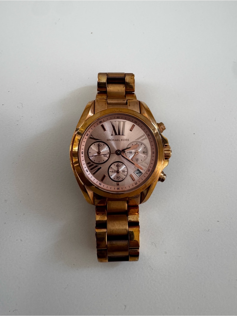 Michael Kors Rose Gold-Tone Pink Dial Chronograph Bracelet Watch